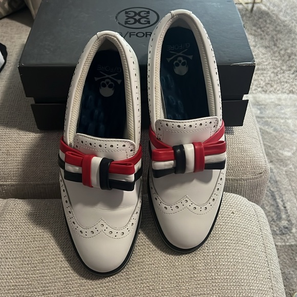 G/Fore Ladies Ribbon Brogue Cruiser Golf Slip On Shoe white leather size 7.5 - Picture 3 of 8